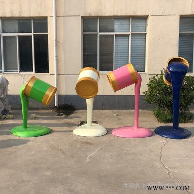 嘉华雕塑   彩色油漆桶雕塑 商场美陈景观小品 玻璃钢雕塑图2