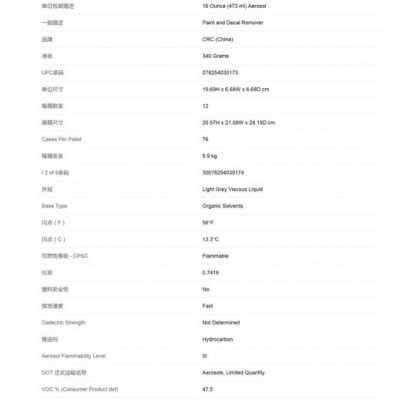 美国CRC PR03017垫片清洁剂 油漆和贴纸清除剂 脱漆剂 垫片清除剂 润滑剂图2