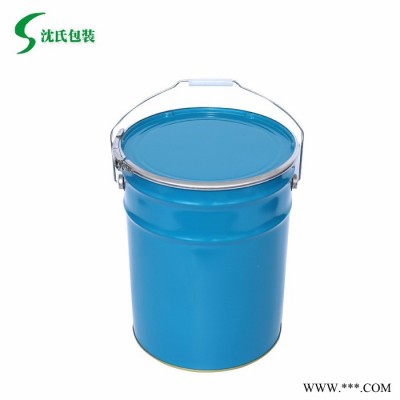 现货20L蓝色马口铁桶开口手提金属油漆桶圆形包装化工桶定做图1