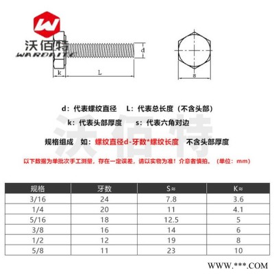 六棱六角头螺丝 316不锈钢 六角螺丝 M8M10M12 外六角螺丝 外六角螺栓图3