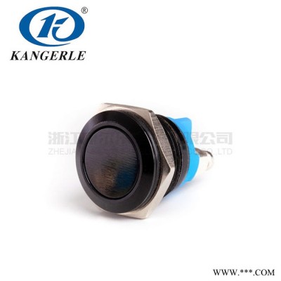康尔乐12mm黑自复2个螺丝脚 IP67IK10自复无灯黑色表面小型短款圆形防水启动停止开关 金属按钮开关图4