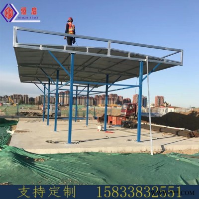恒启 钢筋加工棚组装式安全通道防护棚 二级配电柜防雨棚 供应配电箱防护棚 塔吊木工防护棚 双立柱钢筋棚厂家批发图7