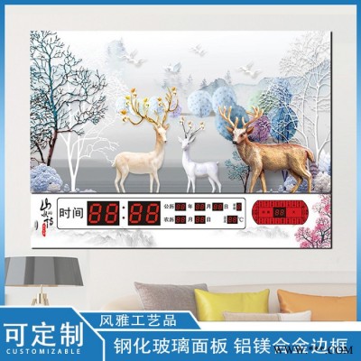 金羽现代简约 电表箱装饰画 遮挡配电箱画带钟表万年历