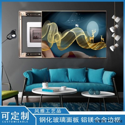 电表箱装饰画免打孔遮挡箱简约抽象晶瓷画北欧竖款竖版客厅多功能配电箱图3