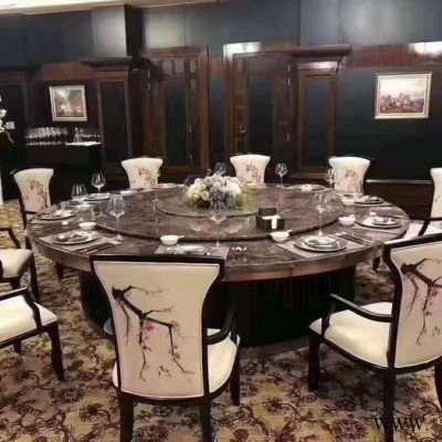 酒店家具供应酒店实木电动餐桌 圆形电动餐桌 轻奢五金餐桌系列 电动玻璃餐桌图5