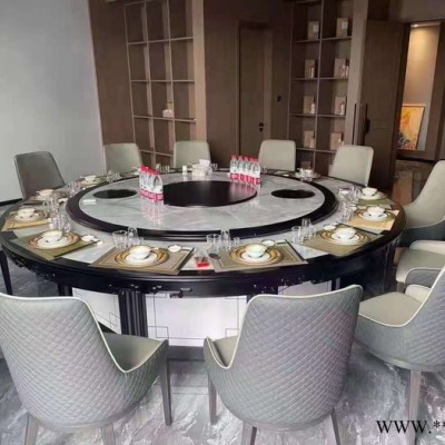 酒店家具供应酒店实木电动餐桌 圆形电动餐桌 轻奢五金餐桌系列 电动玻璃餐桌图2