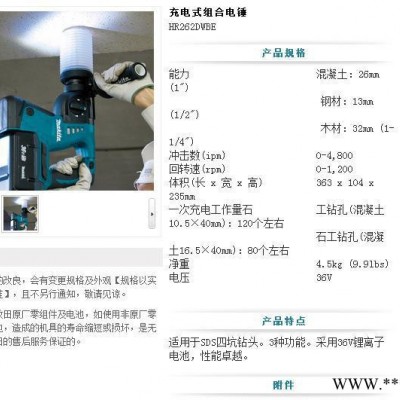 牧田电动工具，牧田充电式组合电锤HR262DWBE（原装图3