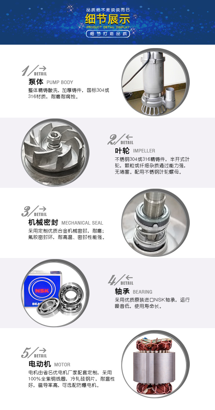 WQF型全不锈钢无堵塞排污泵细节图