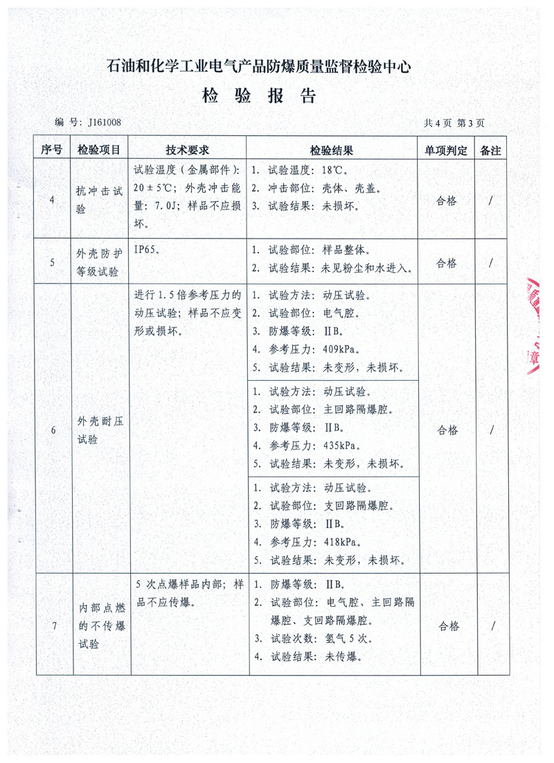 防爆配电箱检验报告3s