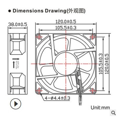 DC12038散热风扇12V灭蚊灯电瓶车充电器风扇电焊机制冰机散热风扇图2